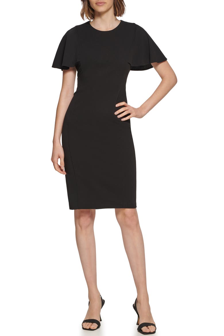 Flutter Sleeve Sheath Dress, Main, color, BLACK