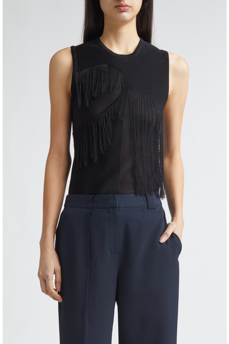 Sleeveless Fringe Top, Main, color, BLACK