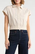 Current/Elliott Stripe Cap Sleeve Crop Button-Up Shirt