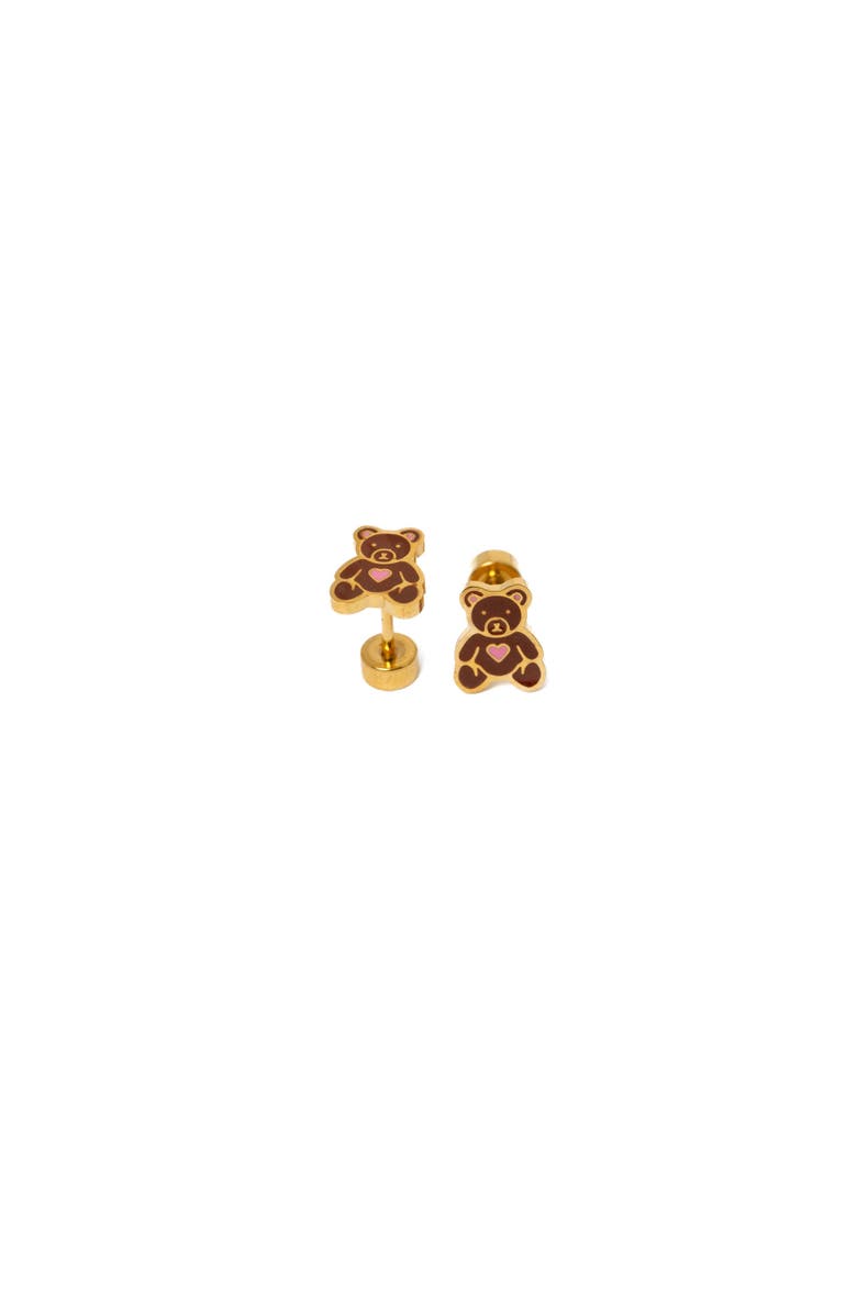 Pip Pop Teddy Bear Stud Earrings, Main, color, Brown
