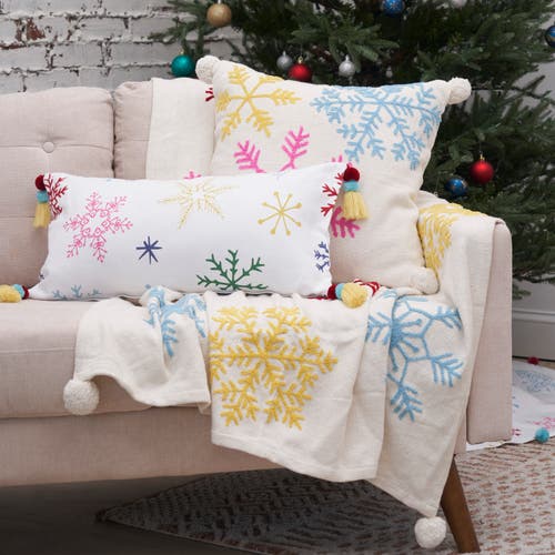 Carol & Frank Boho Christmas Throw Blanket In White