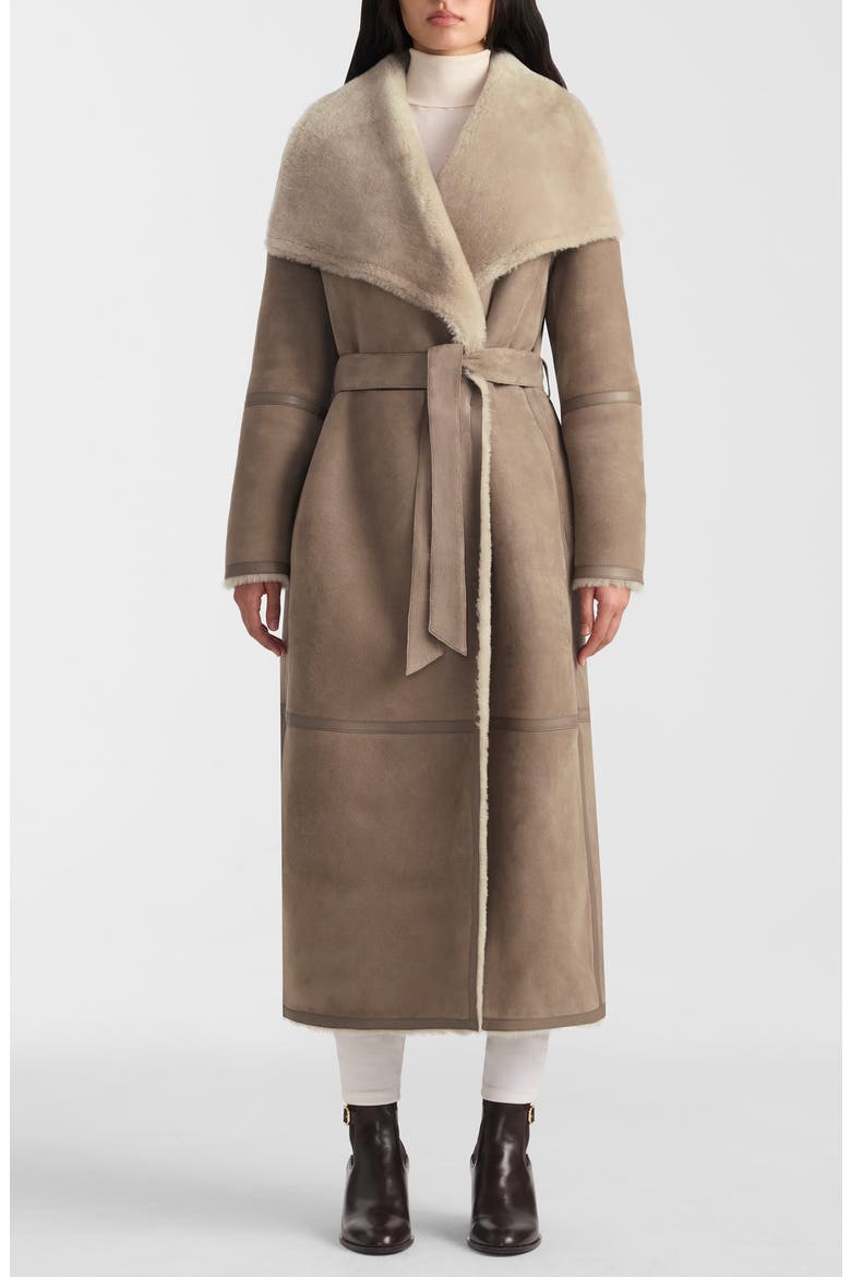 Marian Reversible Genuine Shearling Wrap Coat, Main, color, TRUFFLE-TAUPE