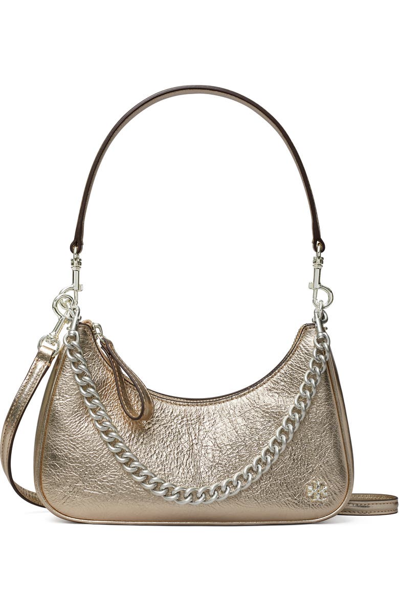 Tory Burch 151 Mercer Metallic Small Crescent Bag, Main, color,