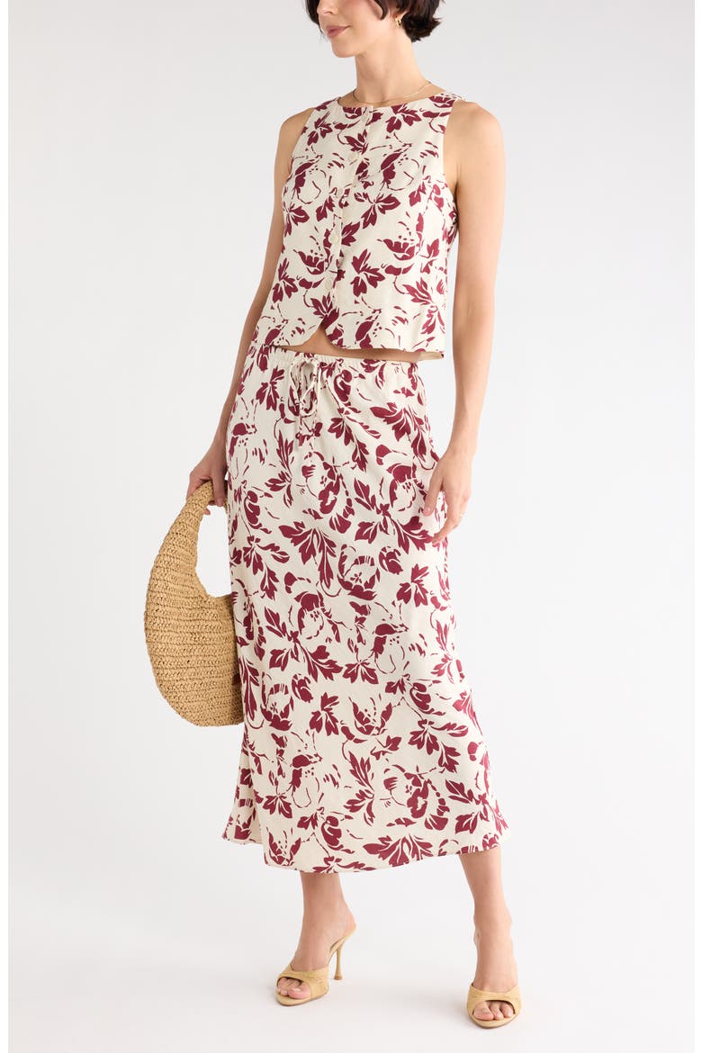 Drawstring Maxi Skirt, Main, color, IVORY- BURGUNDY BOWIE ABSTRACT