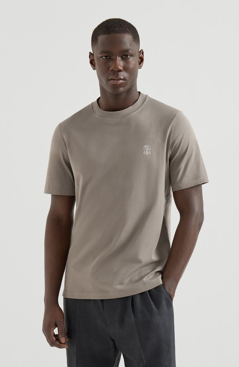 Brunello Cucinelli Jersey T-shirt with logo, Alternate, color, Khaki