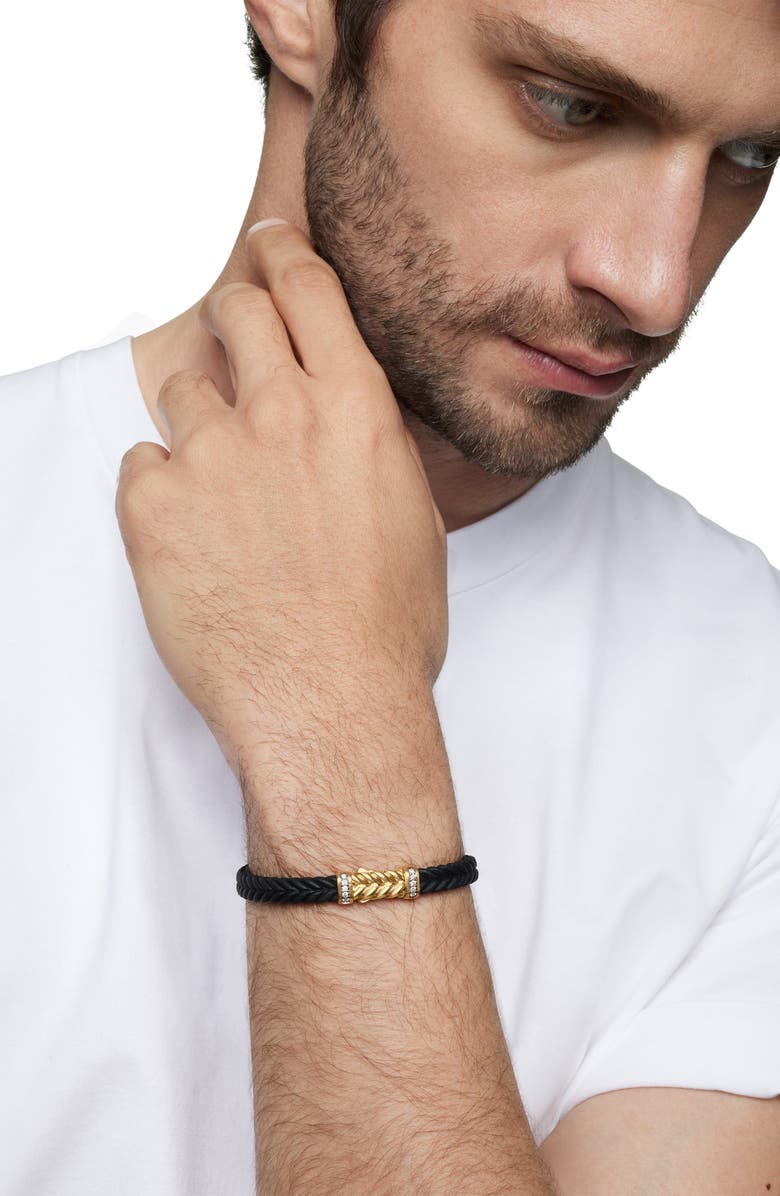 David Yurman Chevron Bracelet in Black Rubber with 18K Yellow Gold & Diamonds, Alternate, color,