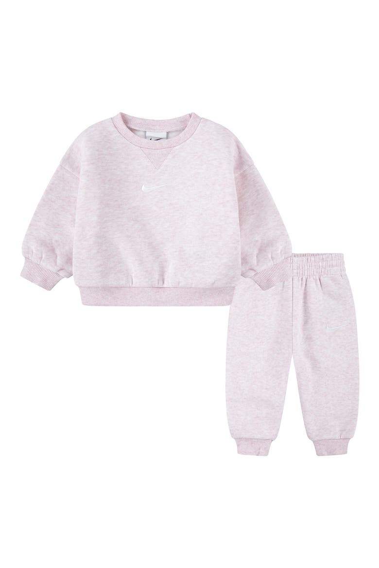 Fleece Sweatshirt & Joggers Set, Main, color, PINK FOAM HEAHTER