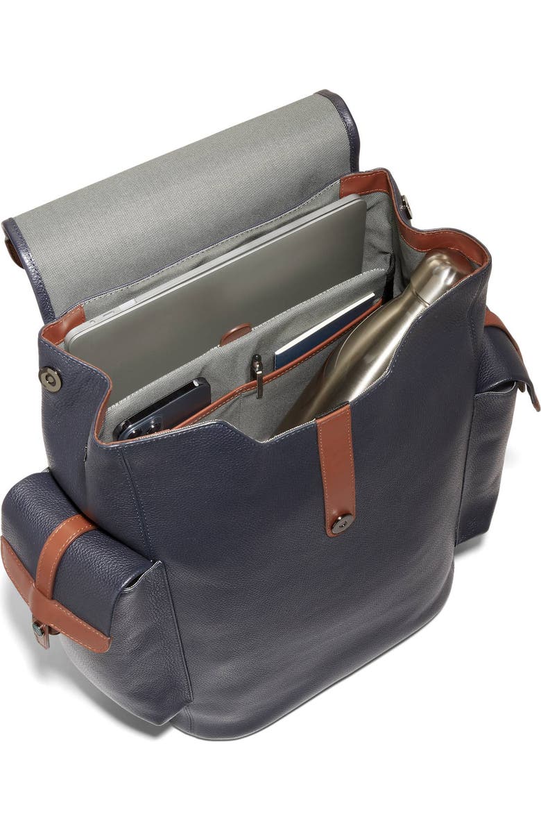 Cole Haan Triboro Leather Backpack, Alternate, color, Navy/ New British Tan