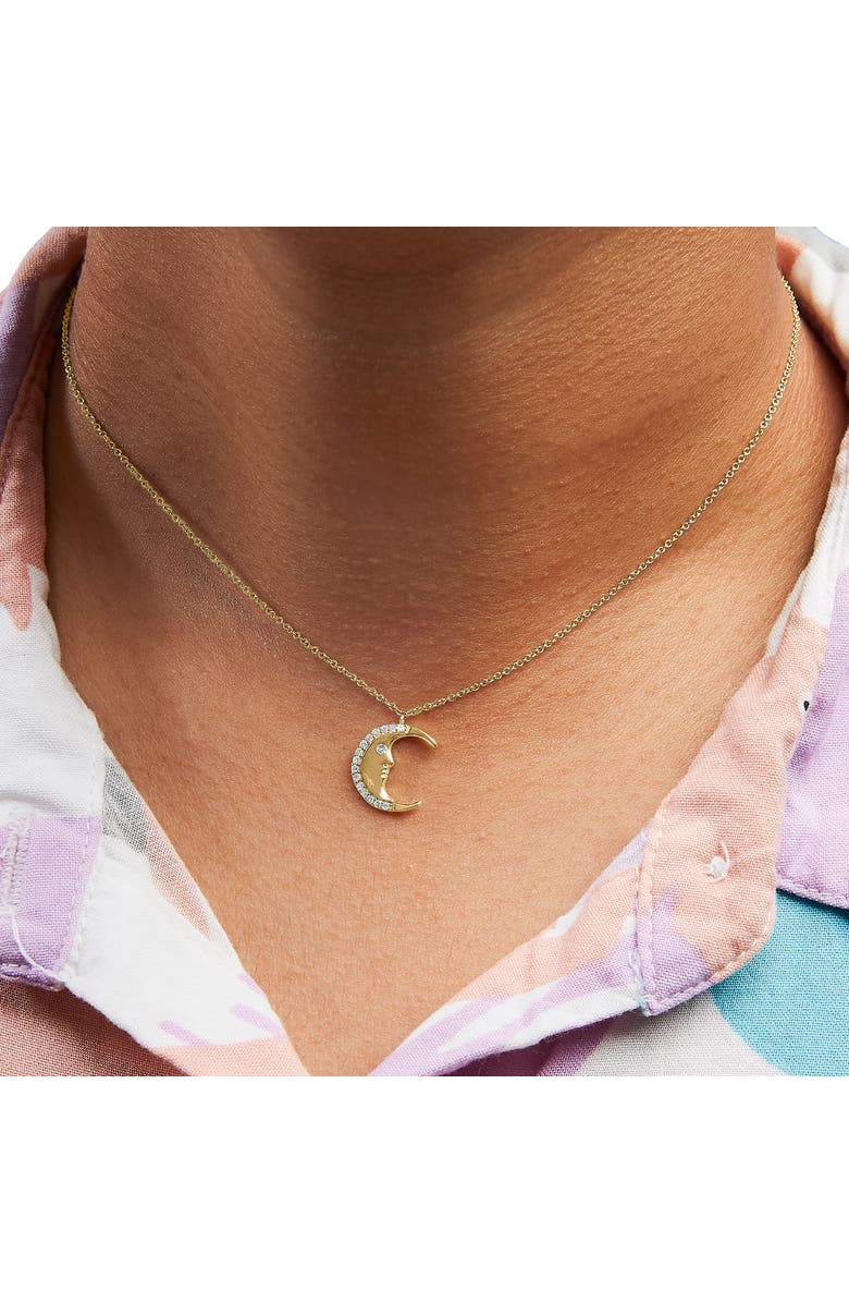 Haus of Brilliance 14K Yellow Gold 1/10 Cttw Diamond Crescent Man on the Moon Pendant Necklace, Alternate, color, Yellow