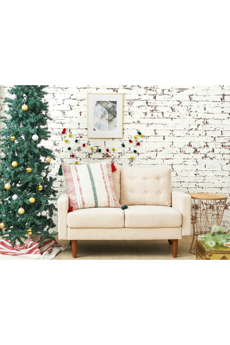 Barton Ruby Red and Green Woven Christmas Throw Pillow, Alternate, color, Red
