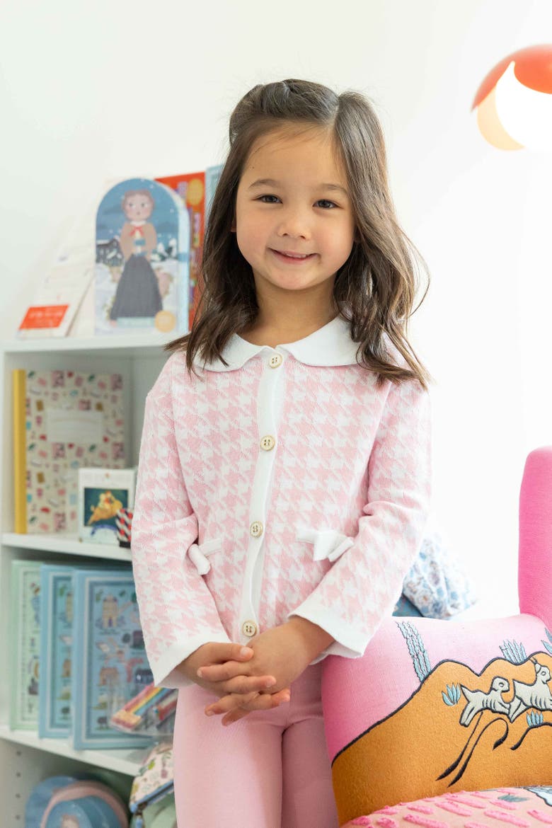 Houndstooth Cardigan Sweater Set, Alternate, color, Pink & White Houndstooth