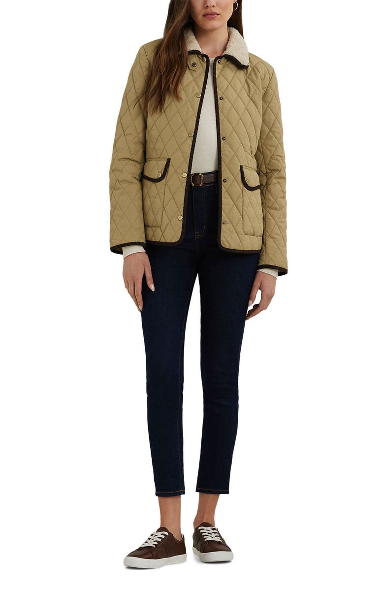Lauren Ralph Lauren Quilted Faux Shearling Collar Jacket, Alternate, color, Birch Tan