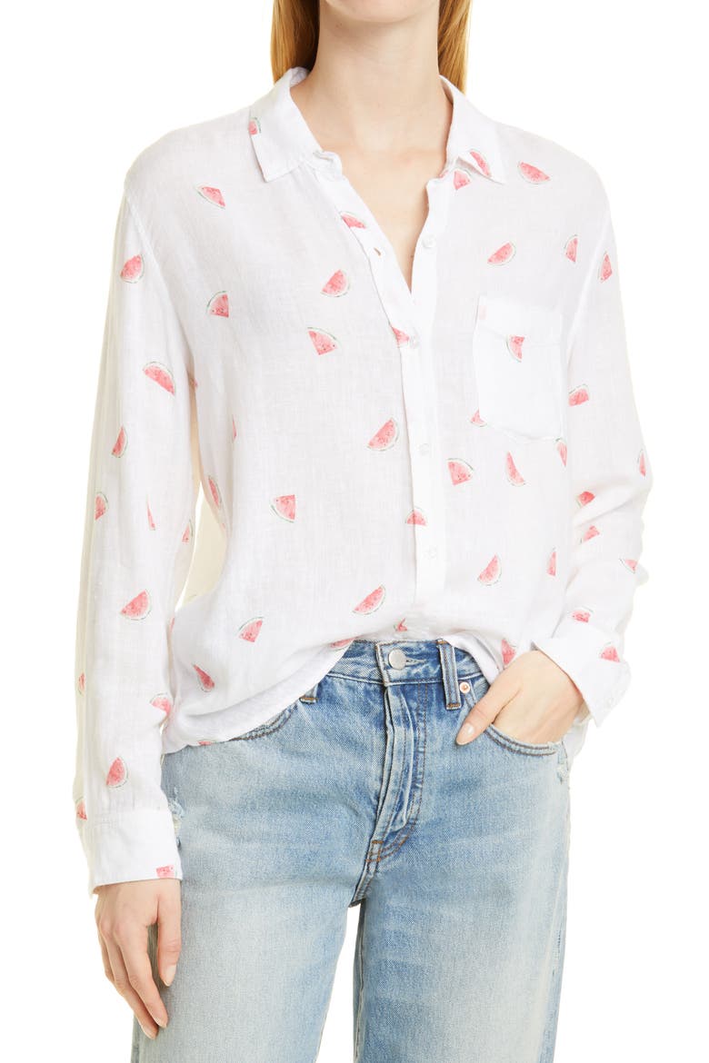 Charli Watermelon Print Linen Blend Blouse, Main, color, WATERMELONS MULTI
