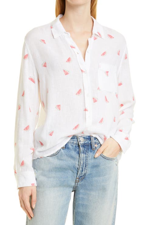 Charli Watermelon Print Linen Blend Blouse