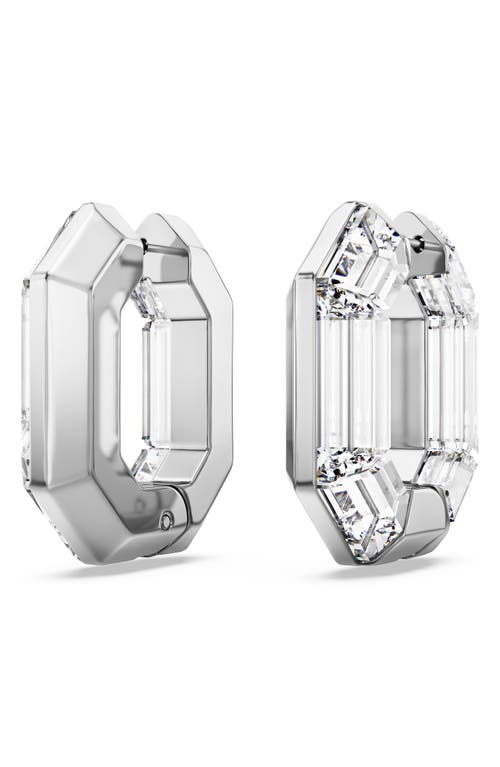 Swarovski Lucent Octagon Hoop Earrings In White/silver