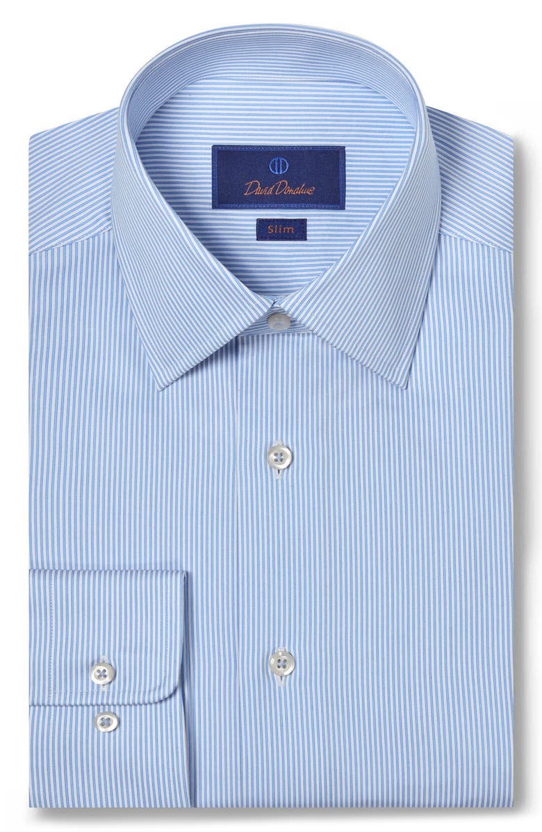 David Donahue Slim Fit Pinstripe Cotton Twill Dress Shirt, Main, color, White/Blue