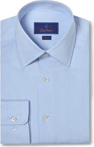 David Donahue Slim Fit Pinstripe Cotton Twill Dress Shirt