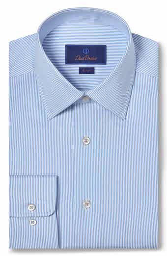 David Donahue Slim Fit Pinstripe Cotton Twill Dress Shirt
