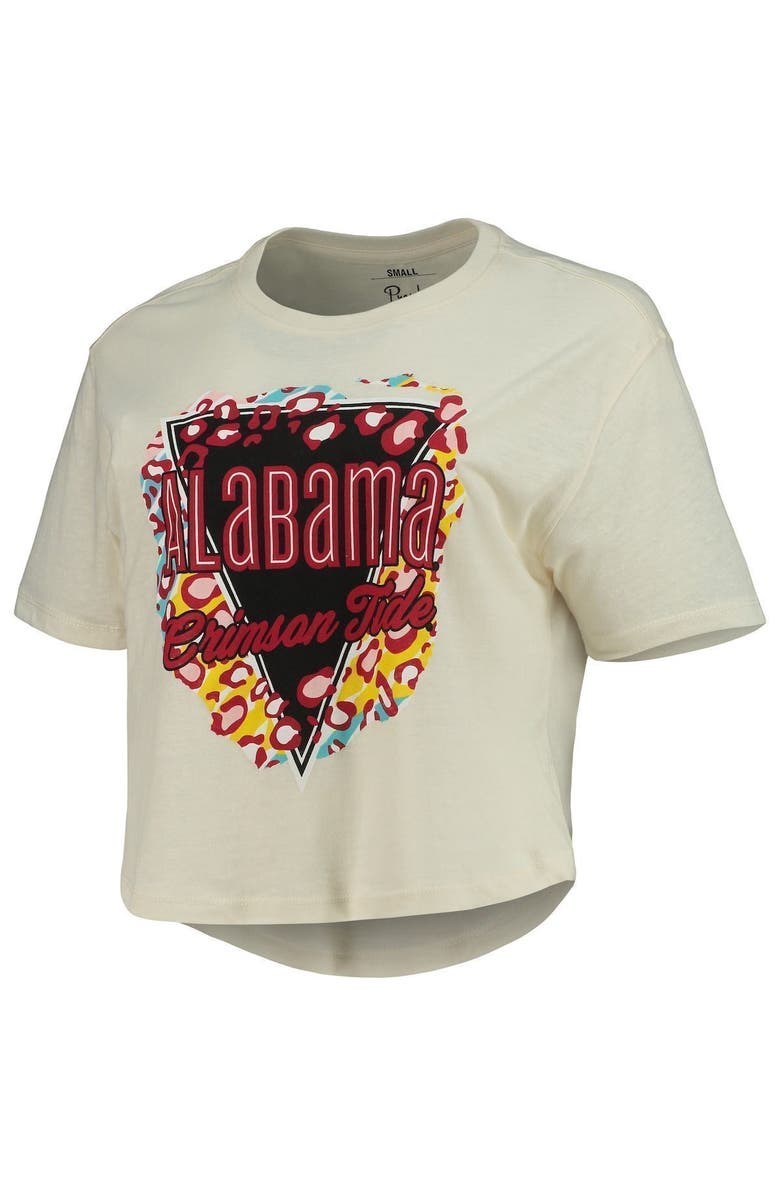 PRESSBOX Women's Pressbox Cream Alabama Crimson Tide Taylor Animal Print Cropped T-Shirt, Alternate, color,