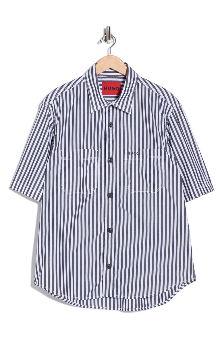 BOSS Eratino Stripe Short Sleeve Button-Up Shirt, Main, color, Dark Blue