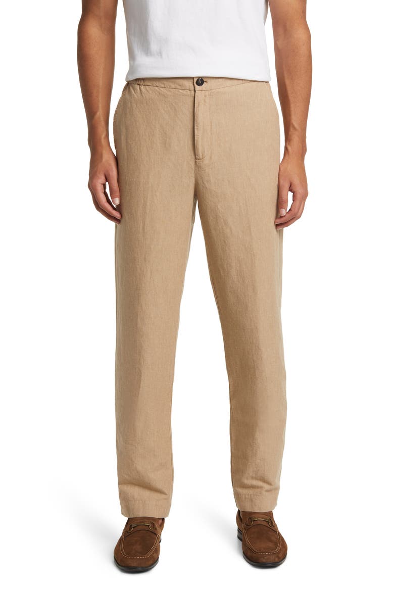 Button Front Linen Pants, Main, color, DUNE