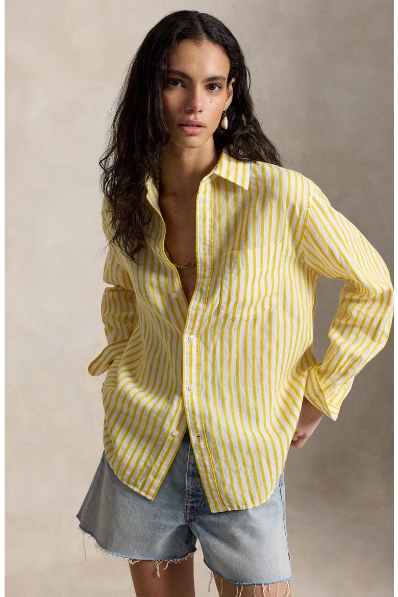 Oversize Button-Up Stripe Shirt, Alternate, color, WHITE-YELLOW