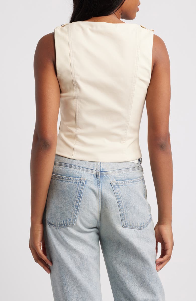 Mistress Rocks Faux Leather Paneled Cotton Zip Vest, Alternate, color, Cream