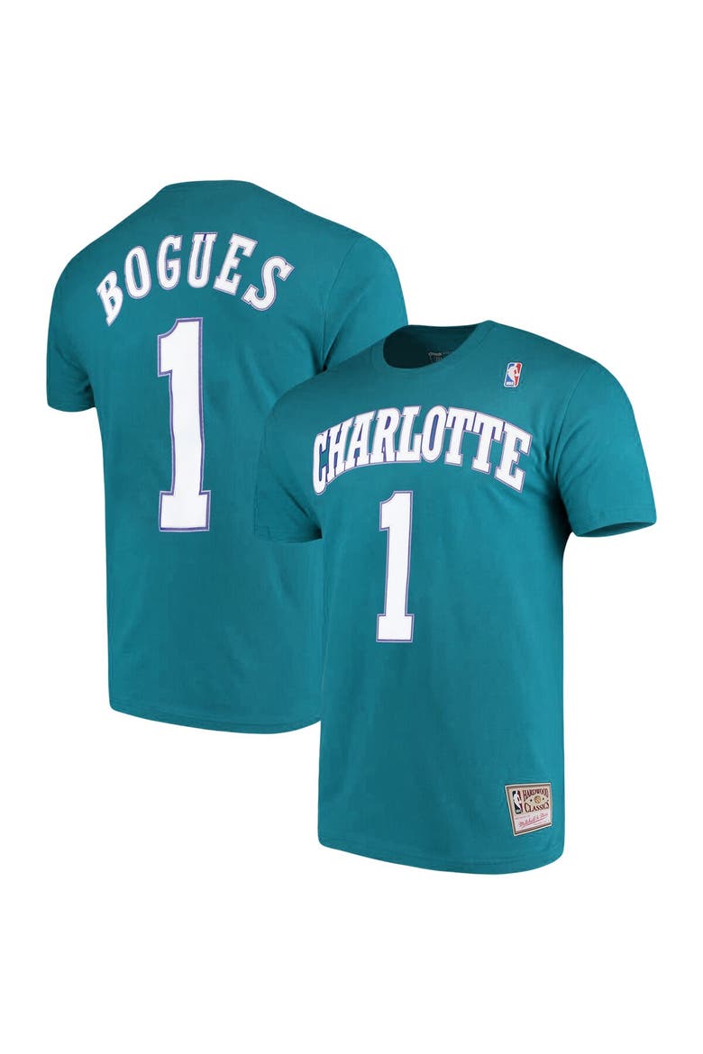 Men's Mitchell & Ness Muggsy Bogues Teal Charlotte Hornets Hardwood Classics Name & Number Player T-Shirt, Main, color, Teal