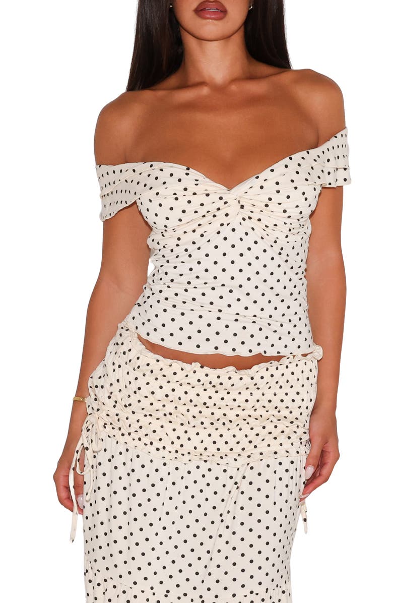 Tiger Mist Denali Off the Shoulder Polka Dot Top, Main, color, White Polka Dot