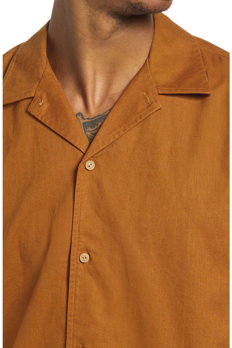 Short Sleeve Linen & Cotton Button-Up Camp Shirt, Alternate, color, BROWN RUBBER