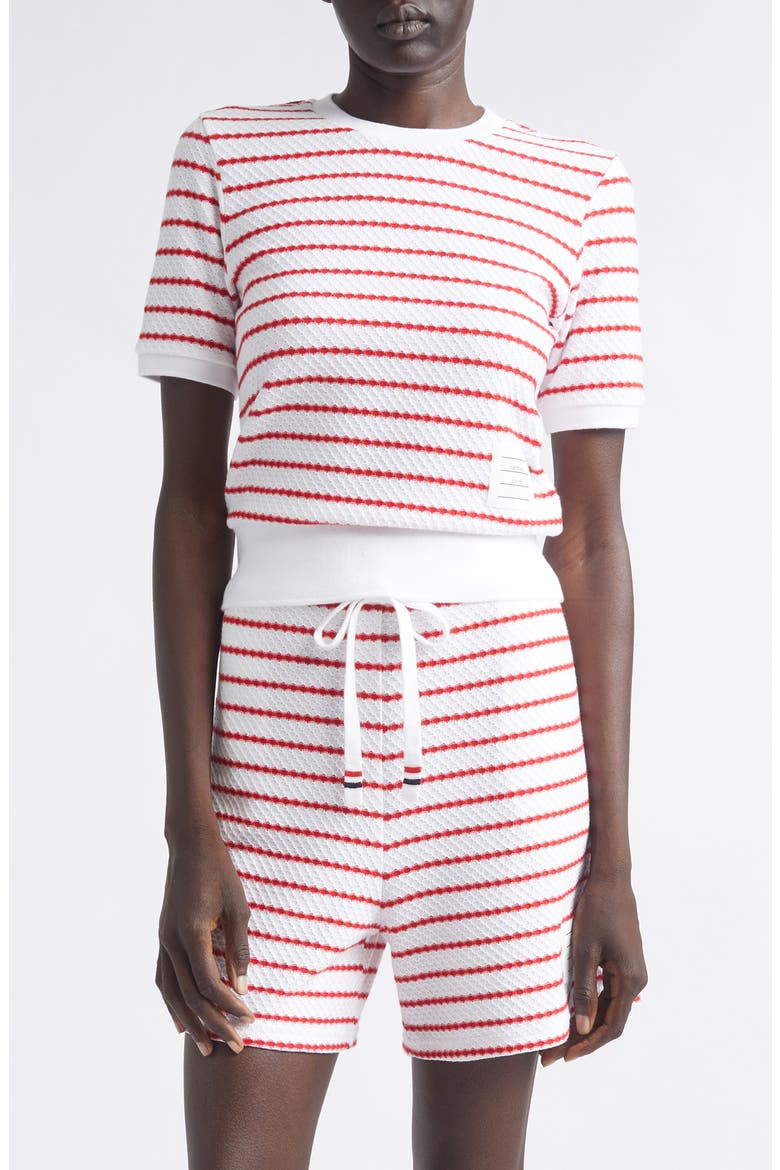 Stripe Cotton Honeycomb Jacquard T-Shirt, Main, color, WHITE/ RED