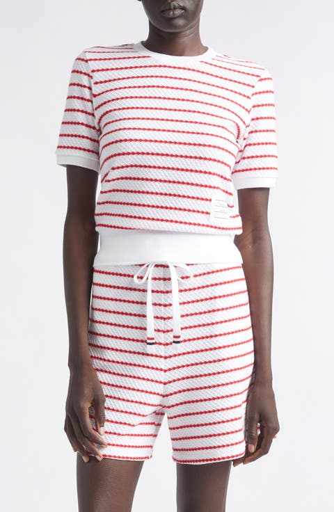 Stripe Cotton Honeycomb Jacquard T-Shirt