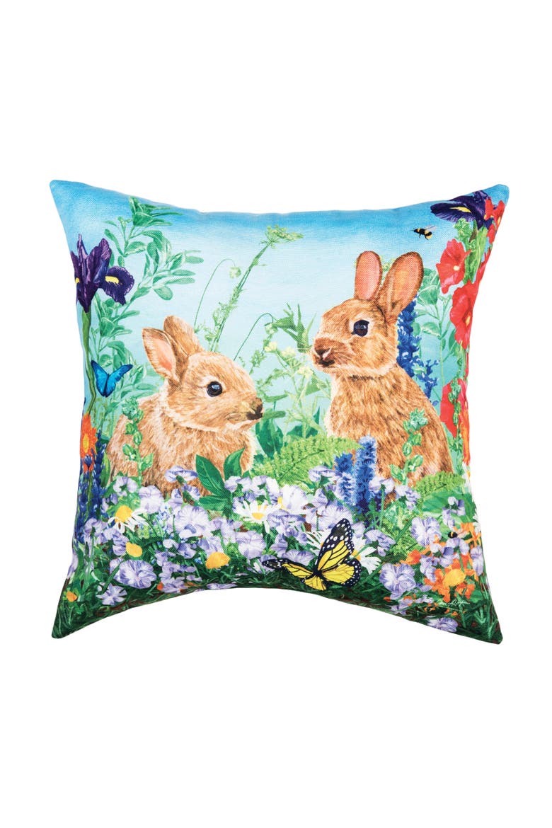 Easter Bunny Garden Paradise HD Printed Indoor/Outdoor Accent Throw Pillow 18" x 18", Main, color, Green