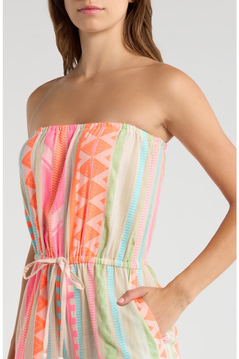 Embroidered Strapless Cover-Up Jumpsuit, Alternate, color, NEON AZTEC