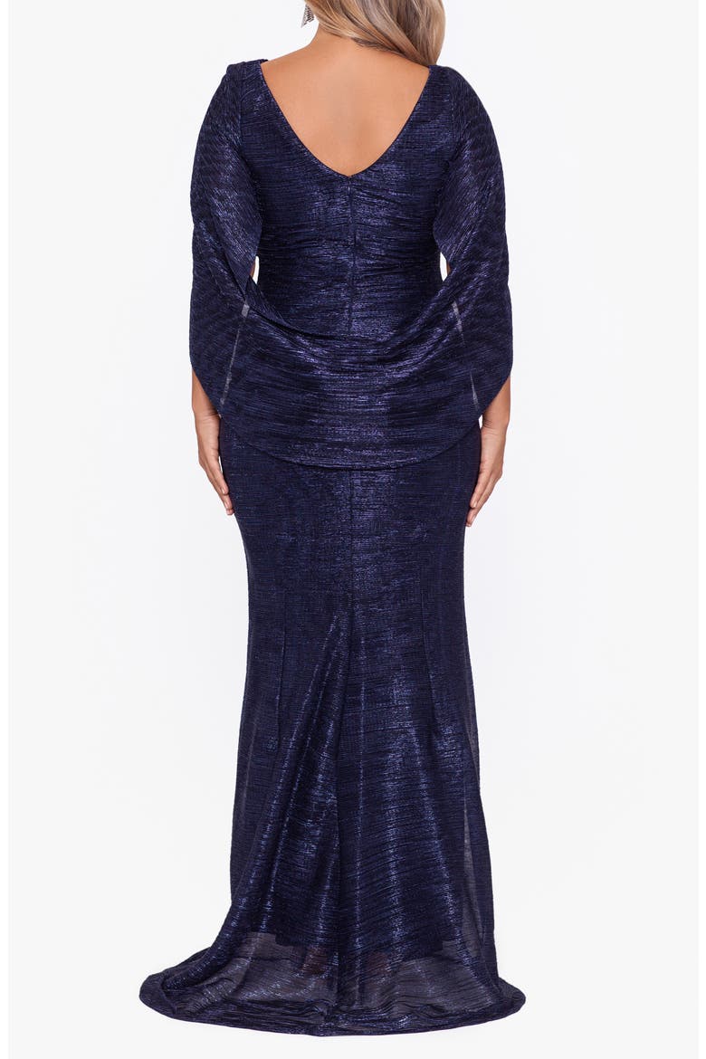 Cape Sleeve Metallic Crinkle Gown, Alternate, color, NAVY/ ROYAL