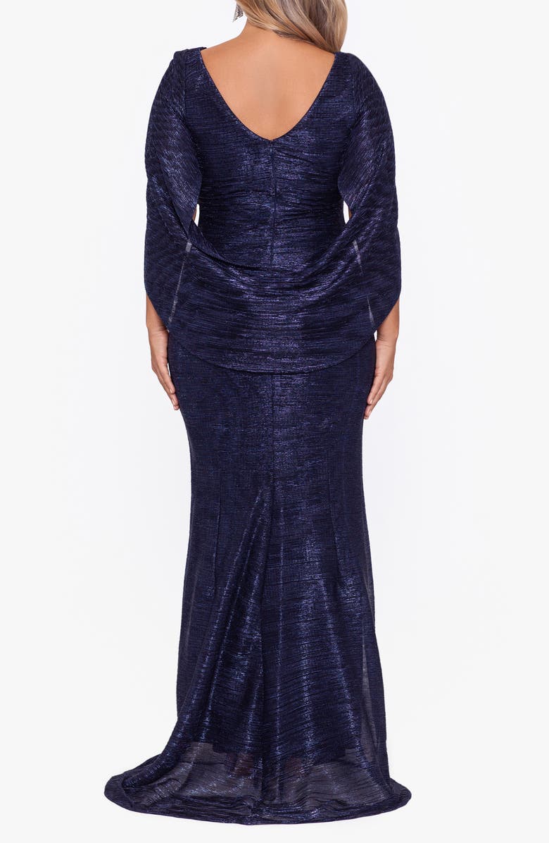 Betsy & Adam Cape Sleeve Metallic Crinkle Gown, Alternate, color, 