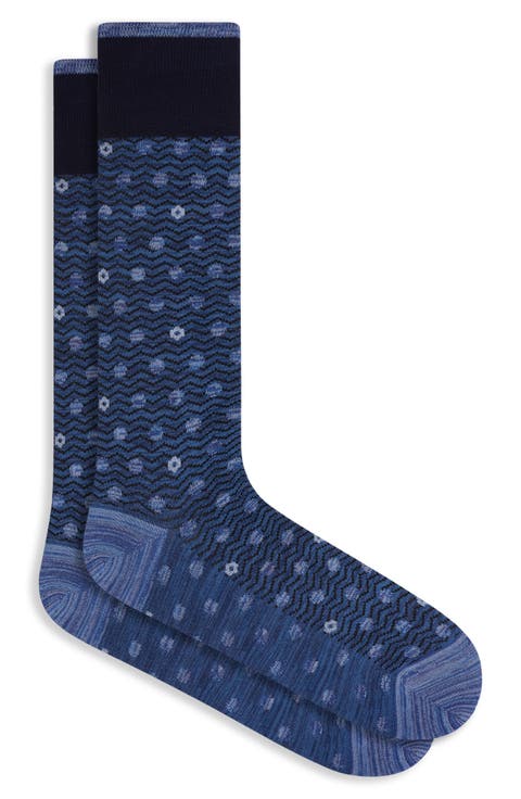 Space Dye Dot Cotton Blend Dress Socks