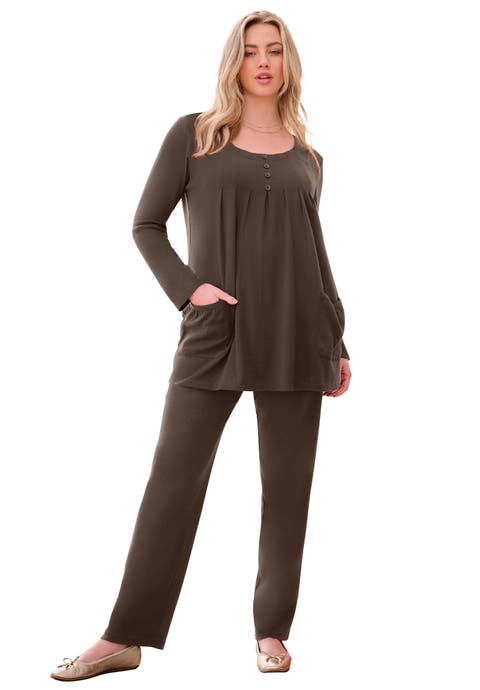 Plus Size Two Pocket Long Sleeve Soft Knit Swing Tunic