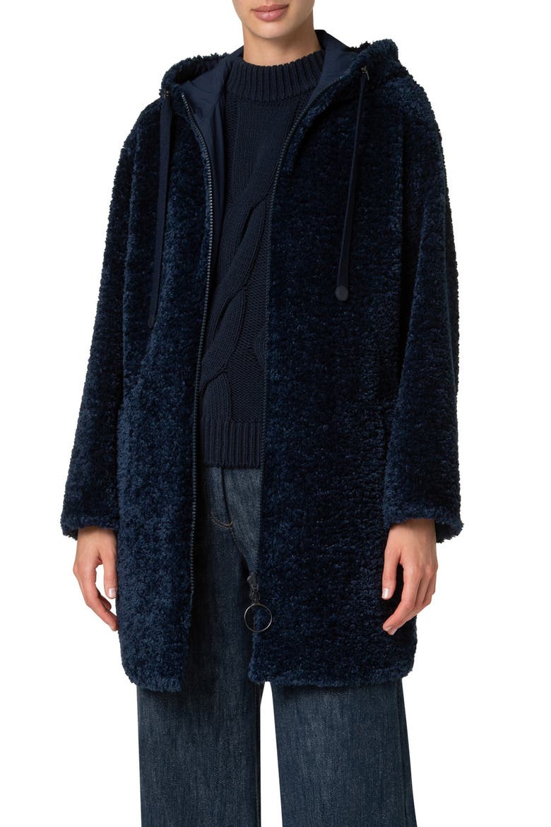 Faux Shearling & Nylon Reversible Coat, Main, color, NAVY