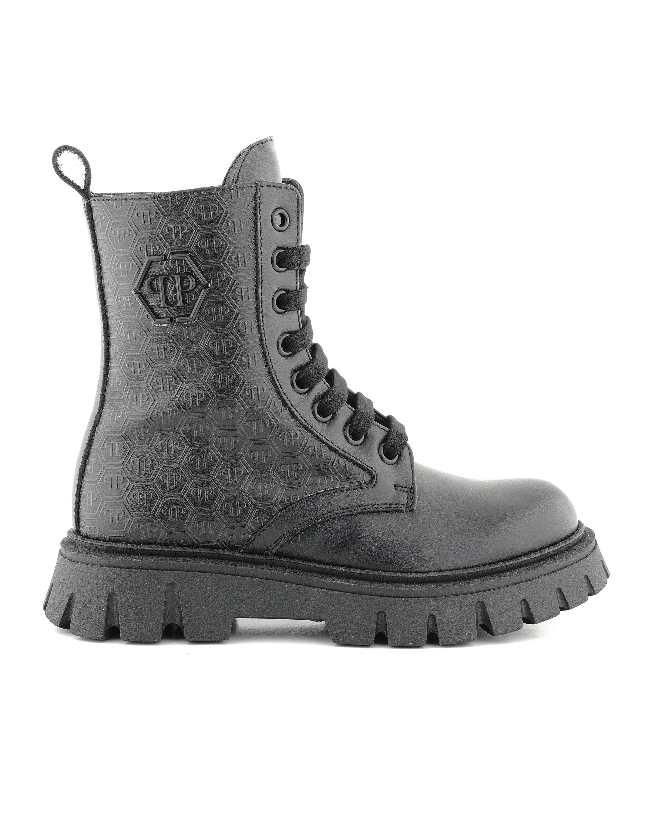 Leather Combat Boots Pp Hexagon Girl, Main, color, black