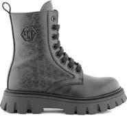 PHILIPP PLEIN Leather Combat Boots Pp Hexagon Girl