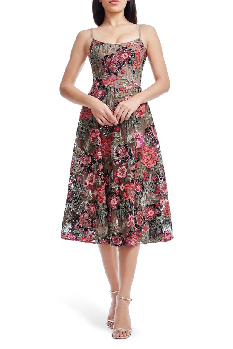 Uma Sequin Floral Cocktail Dress, Main, color, ROUGE MULTI