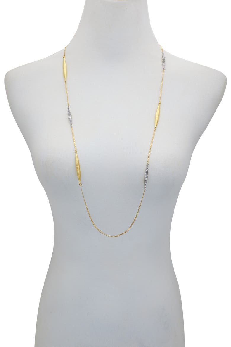 Crystal Station Long Silver- Necklace, Alternate, color, 14K Gold Plated