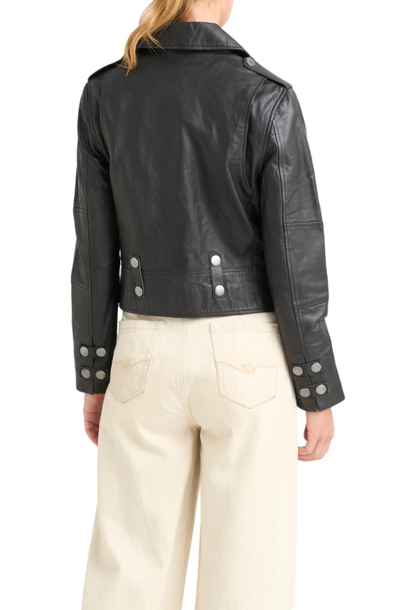 Velez Sheep Leather Biker Jacket With Epaulets, Alternate, color, Black