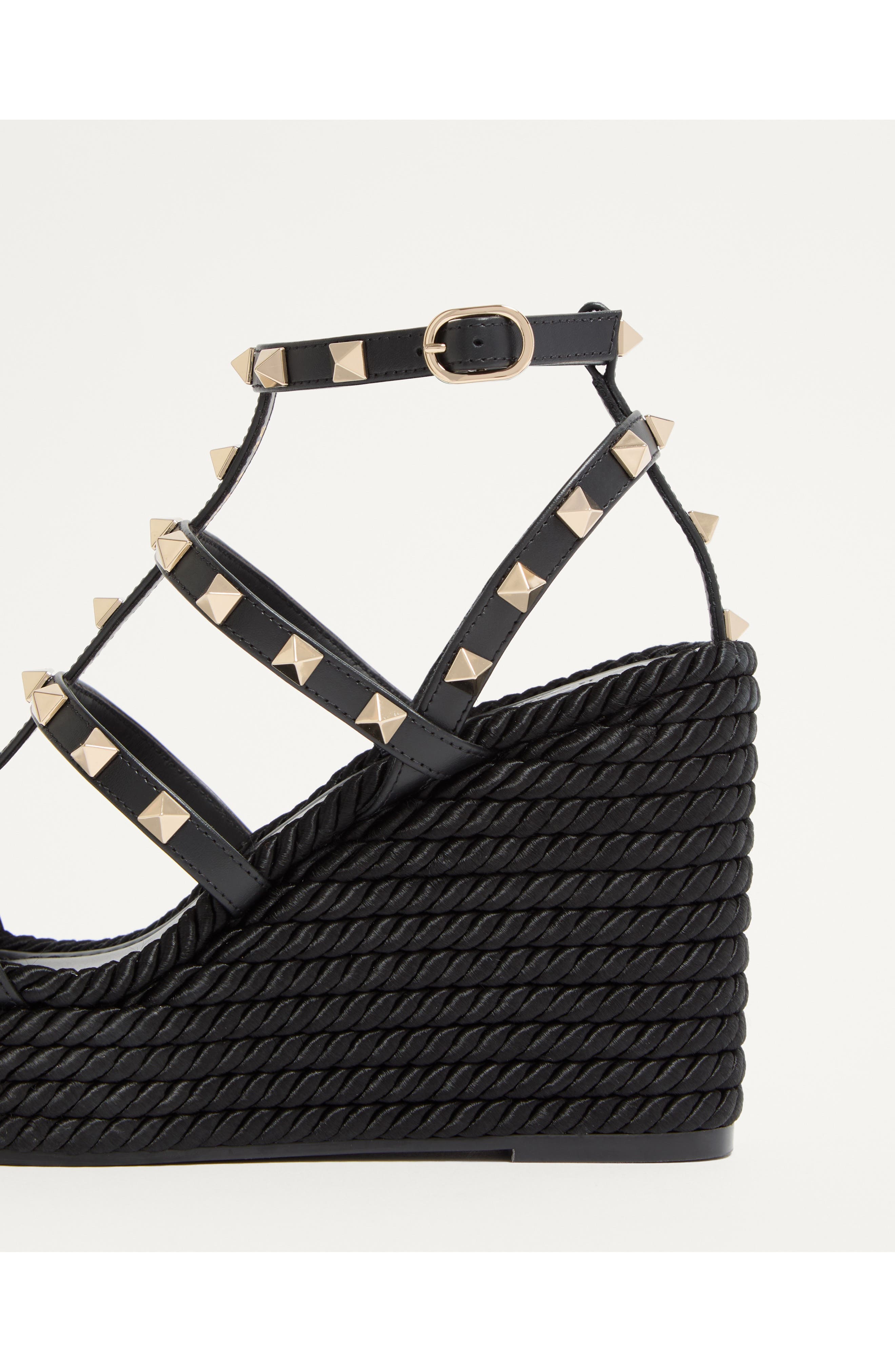 Valentino Rockstud Ankle Strap Wedge Sandal, Alternate, color, Black