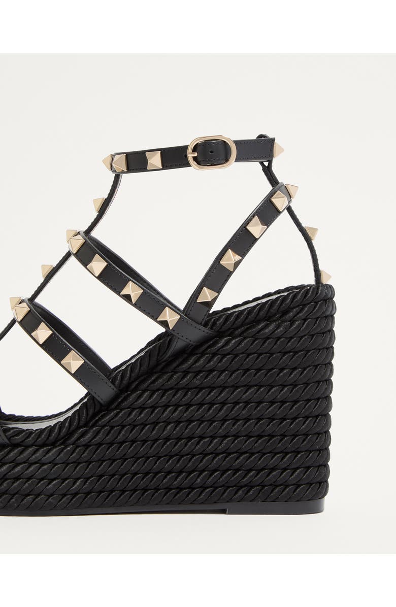 Valentino Rockstud Ankle Strap Wedge Sandal, Alternate, color, Black