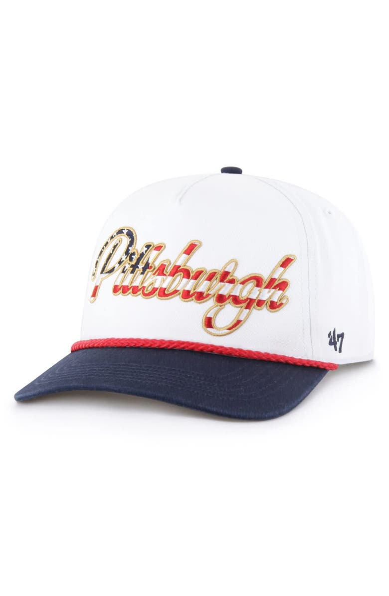 '47 Men's '47 White Pittsburgh Steelers Patriotic Overhand Hitch Adjustable Hat, Main, color, White