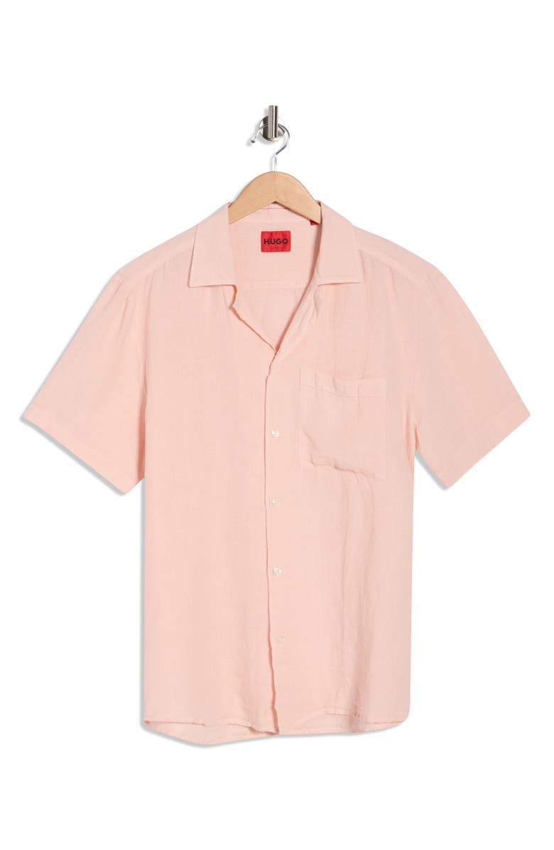 BOSS Ellino Linen Camp Shirt, Alternate, color, Light / Pastel Pink