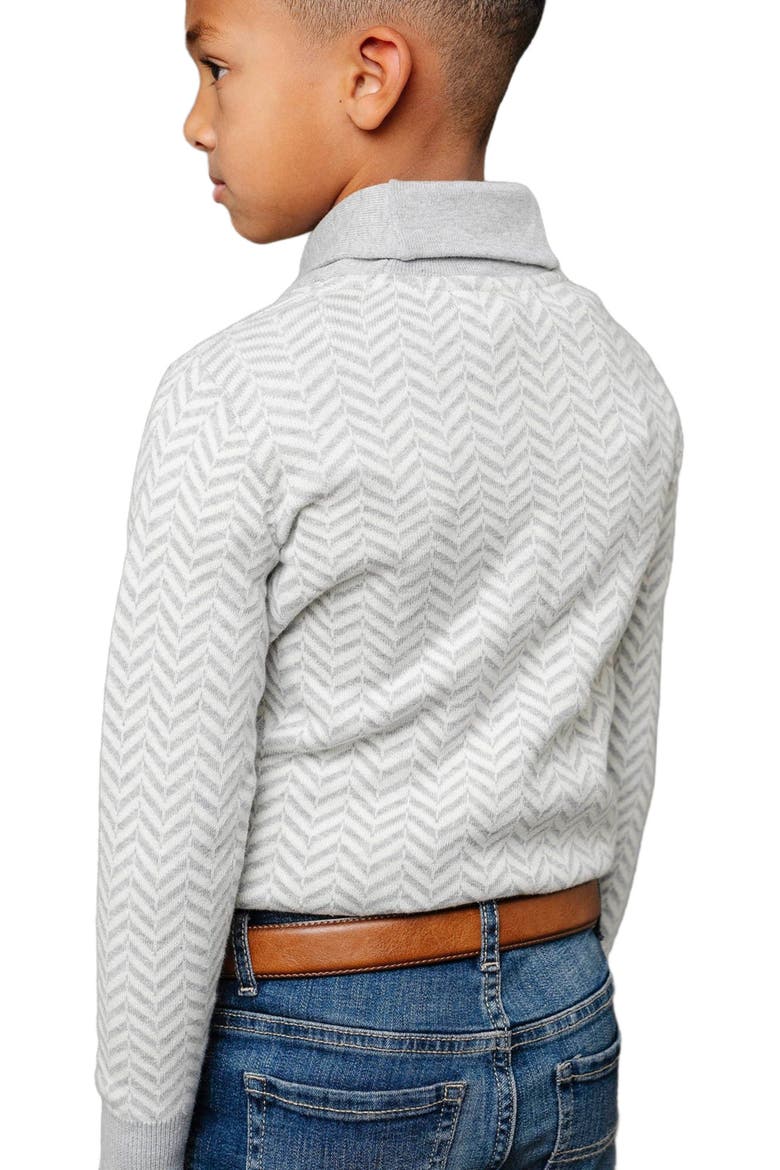Boys' Organic Intarsia Shawl Collar Sweater, Kids, Alternate, color, Light Gray Heather Herringbone