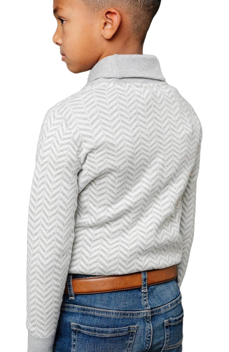Hope & Henry Boys' Organic Intarsia Shawl Collar Sweater, Kids, Alternate, color, Light Gray Heather Herringbone